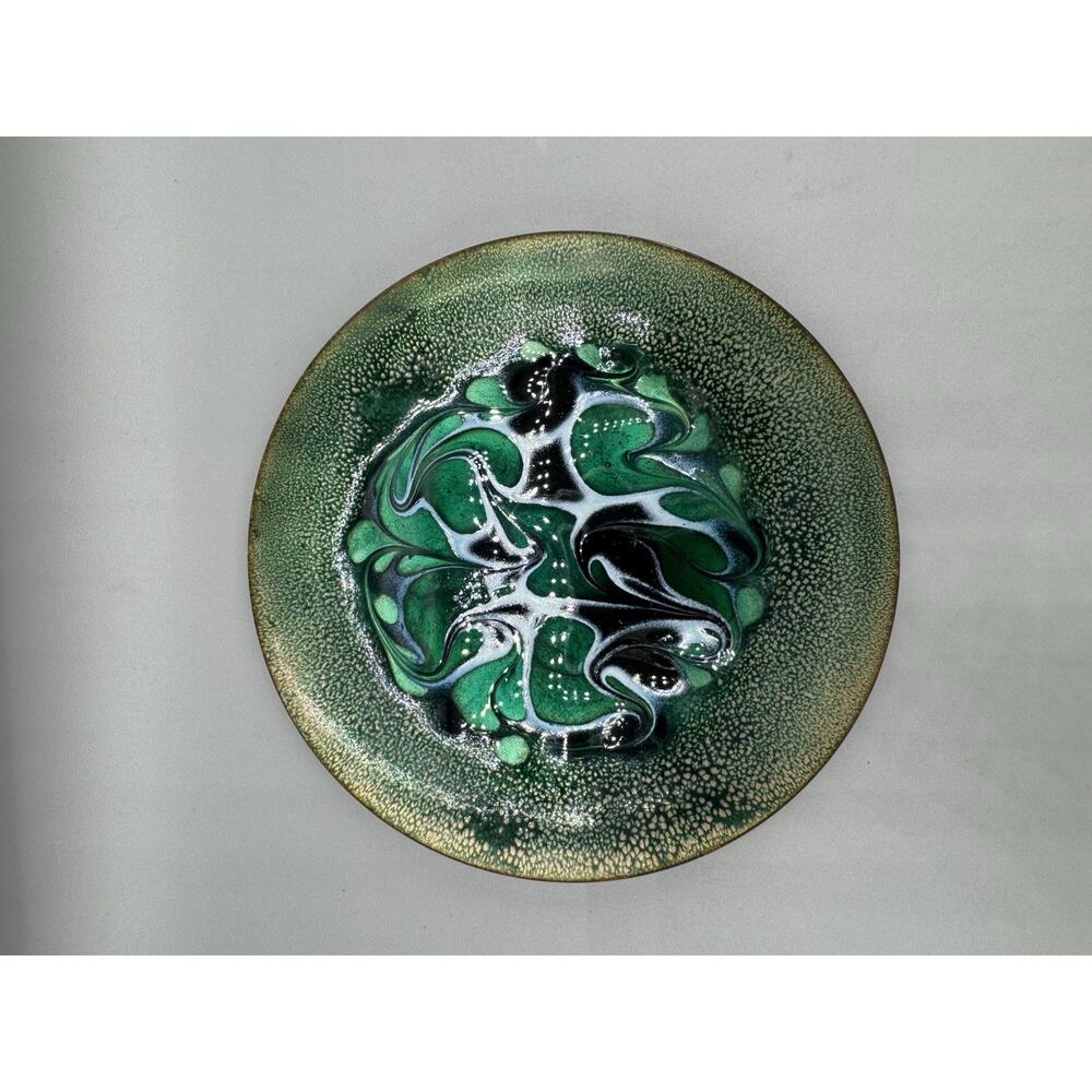 Trinket Dish MCM Green Swirl Enameled Copper Dish Vintage Mid Century Modern - Picture 4 of 5